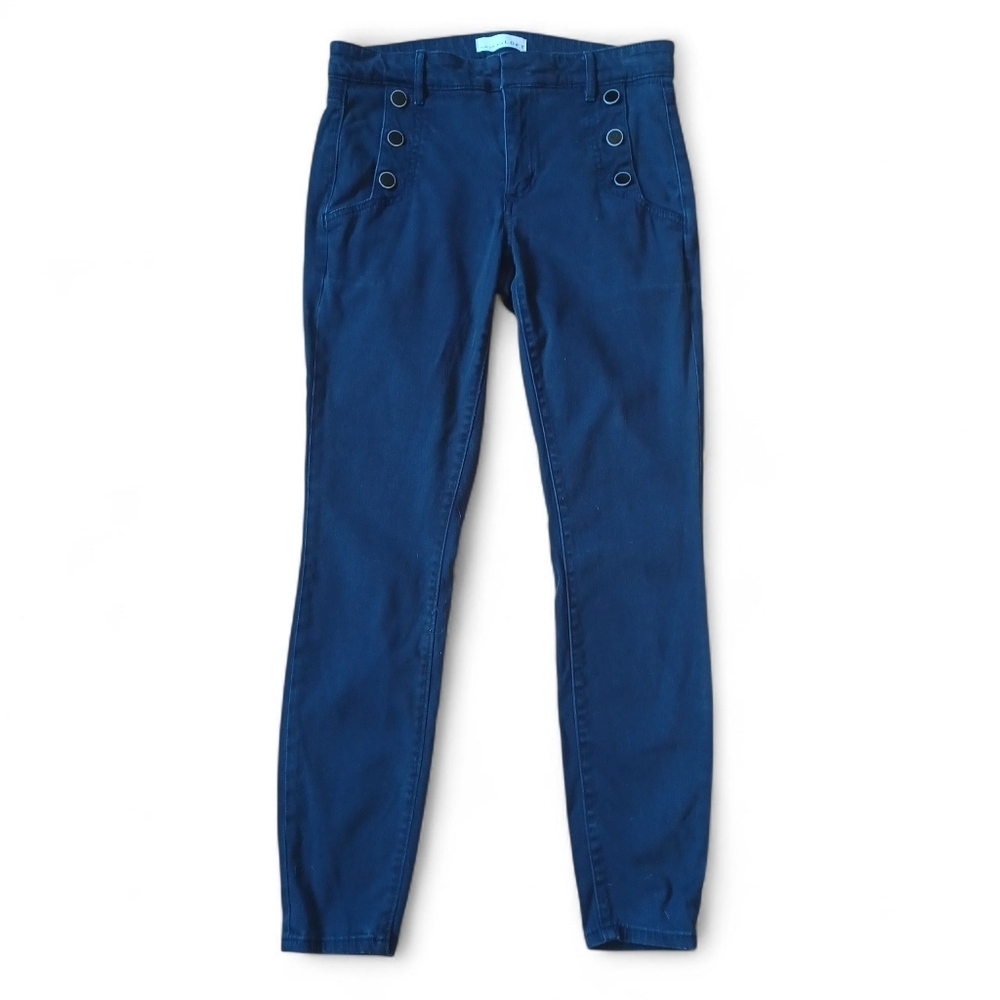LOFT Women's Skinny Pants Size 2/26 Navy Sailor Button Workwear Office Chic
